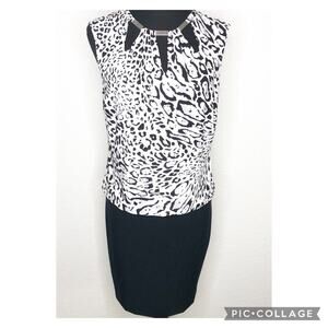 Cache black and white animal print drop waist dress size Medium NWOT classic